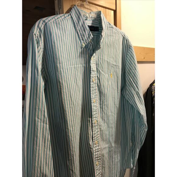 Ralph Lauren Men’s L White Blue Striped Long Sleeve Button Down Cotton Shirt - Picture 5 of 12